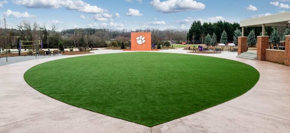 courtyard at Clemson University athletic complex featuring XGrass synthetic turf