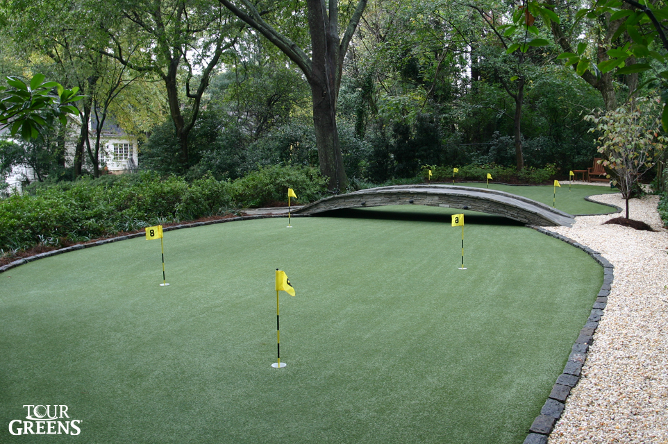 Tour Greens synthetic turf putting green installed in the backyard