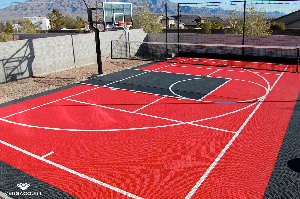 Desert backyard with VersaCourt's multi-sport court installed