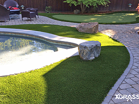 Artificial grass around backyard swimming pool
