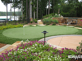 Backyard putting green next to pool