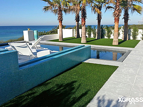 Backyard swimming pool in Florida with artificial lawn